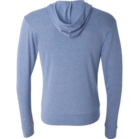 Bella + Canvas Unisex Triblend Full Zip Lightweight Hoodie in Light Blue - Picture 3 of 3